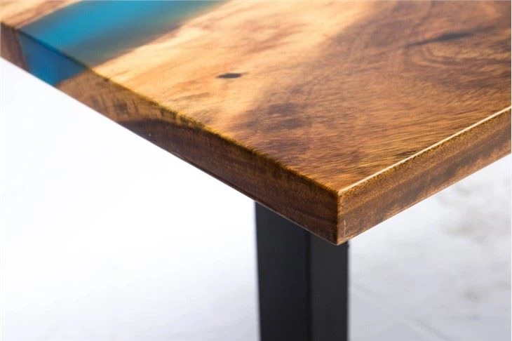 Resin & South American Walnut Solid Wood Desk Top For Sale